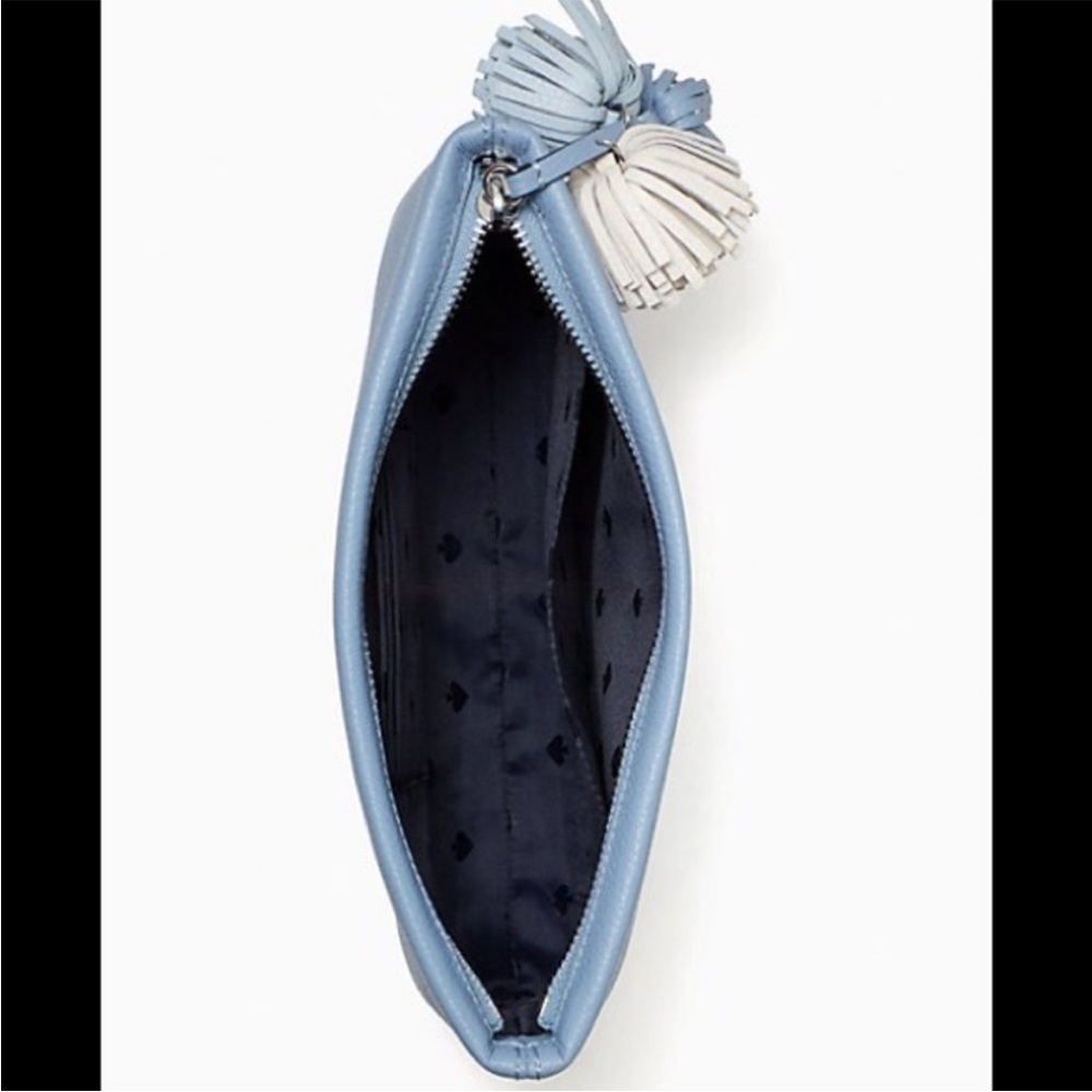 New tag Kate Spade Palmer Drive Clutch Handbag Purse Dusty Blue Pebbled Leather - Picture 4 of 4